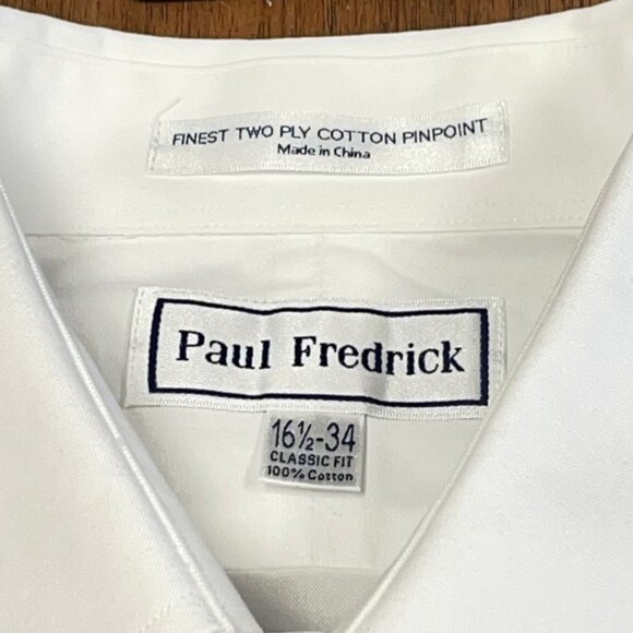 Paul Fredrick Men's Dress Shirt - French Cuffs - White - Size L (16.5x34) - GUC - Picture 5 of 10